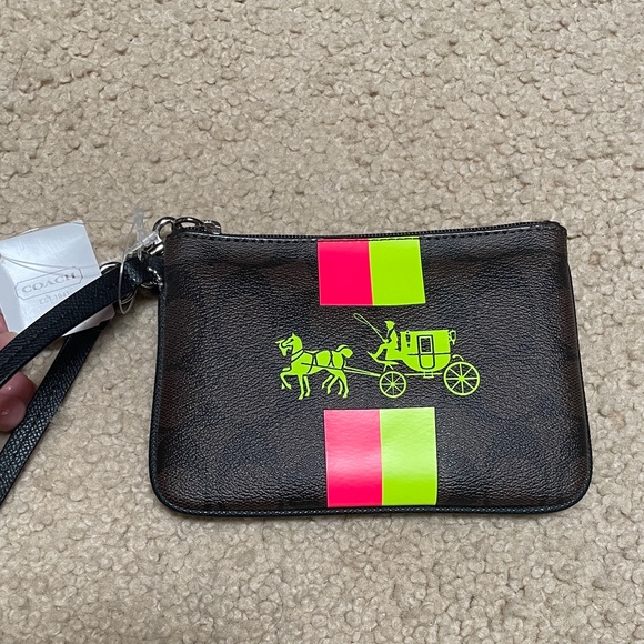 Coach Dark Brown Neon Horse Carriage Wristlet - Picture 1 of 9